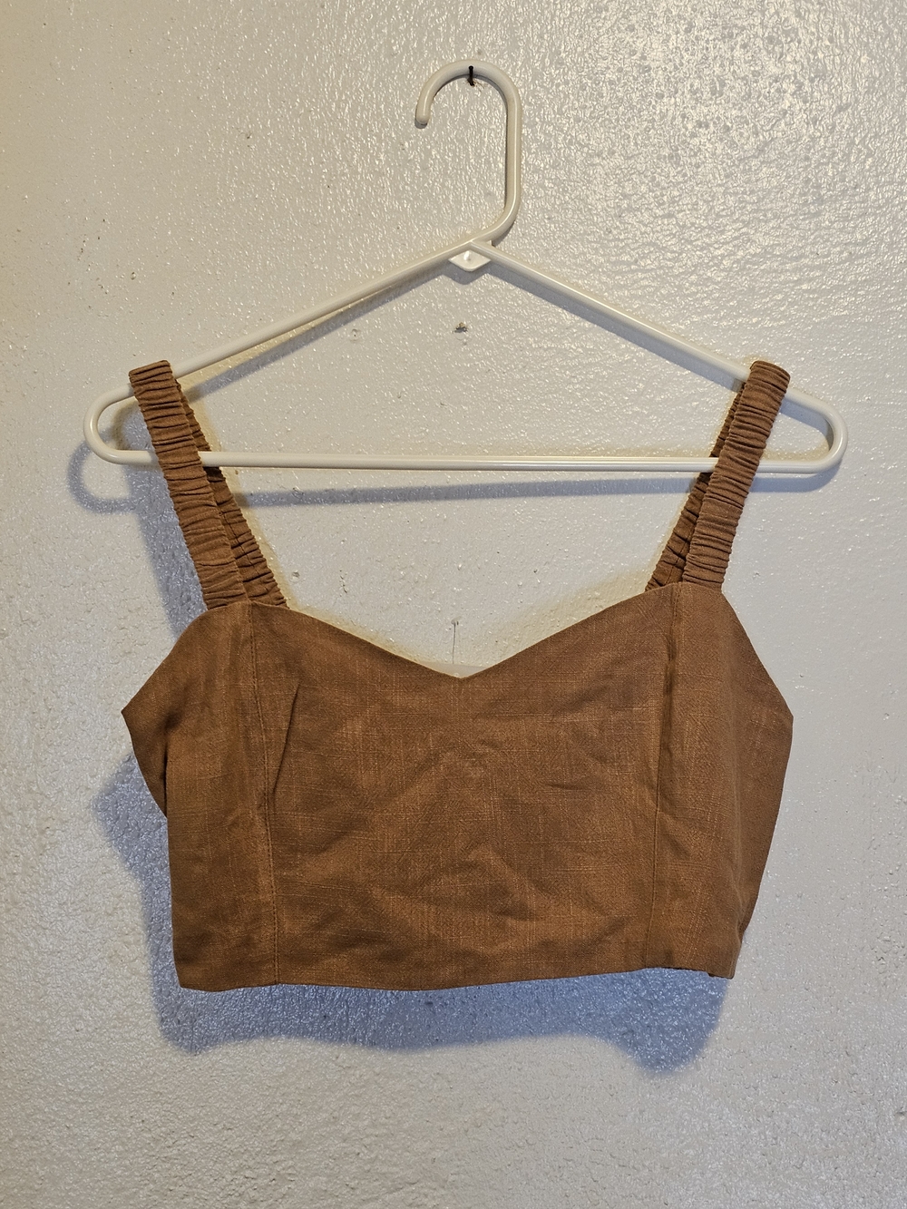 Lost + Wander Brown Ruched-Strap Crop Top